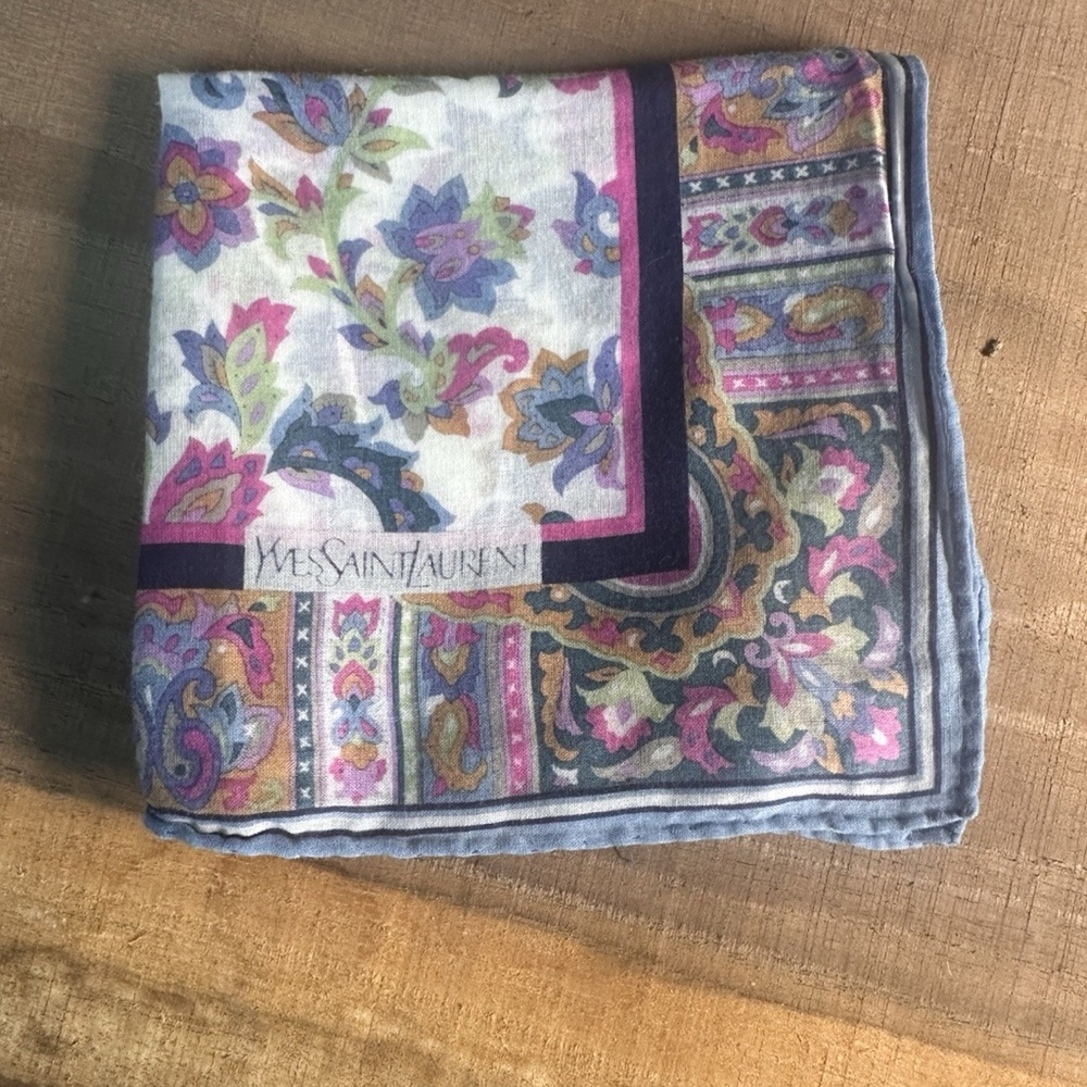 Vintage YSL Yves Saint Laurent Floral Paisley Handkerchief Scarf